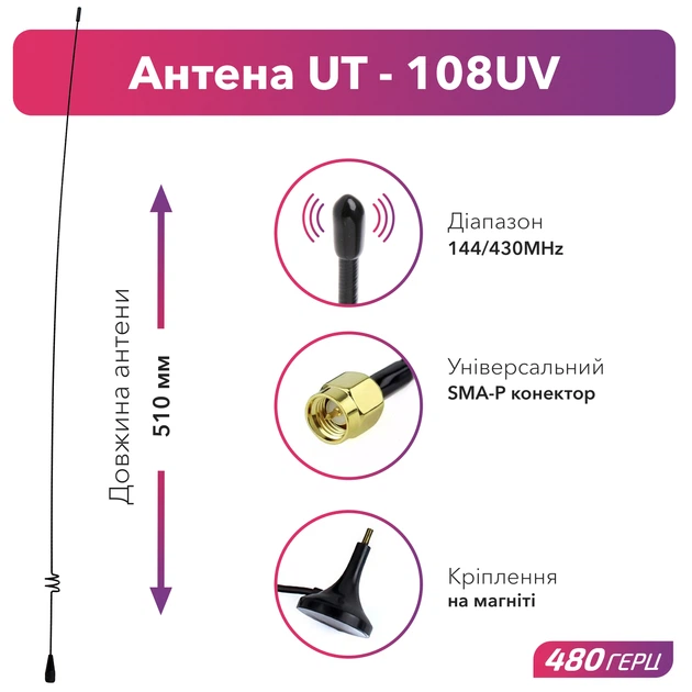 Антенна автомобильная UT-108UV (144/430MHz, магнит) smap - изображение 2