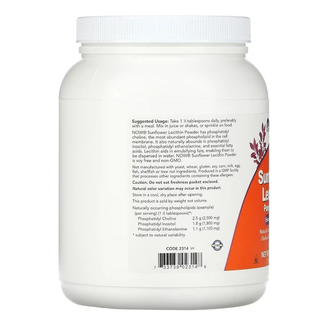 Натуральна добавка NOW Sunflower Lecithin Powder, 454 грам - зображення 3