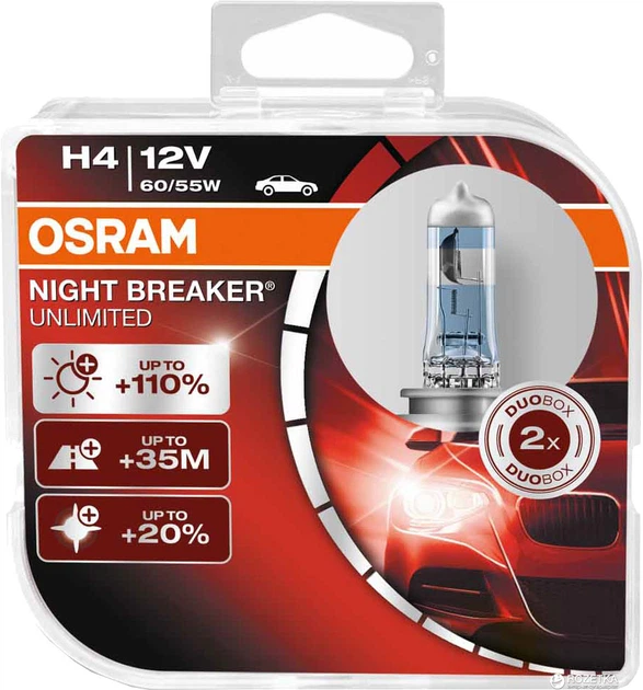 Автолампы Osram Night Breaker Unlimited H4 12V 60/55W 3900K (64193NBU-HCB) - изображение 2