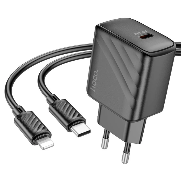 Мережевий зарядний пристрій HOCO CS22A Value single port charger Lightning cable 30W Black - зображення 2