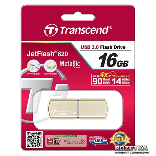 Флеш память USB Transcend JetFlash 820 16GB Gold (TS16GJF820G) - Фото 5 Флеш память USB Transcend JetFlash 820 16GB Gold (TS16GJF820G) - изображение 5