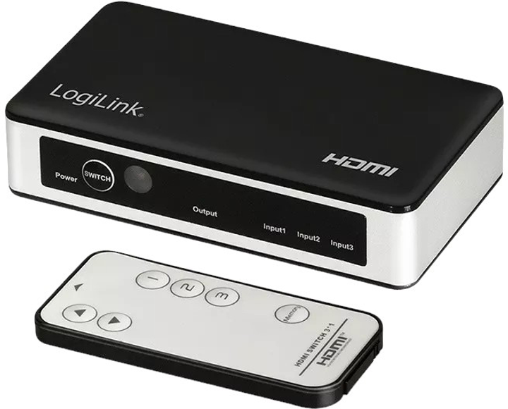 Комутатор LogiLink 3 x HDMI 4K 30 Гц з пультом дистанційного керування (4052792062410) - зображення 1