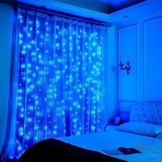 Гирлянда штора "Роса" 2x2м, 160 LED, от USB, 8 режимов, 8 нитей, Сине-белый - изображение 7
