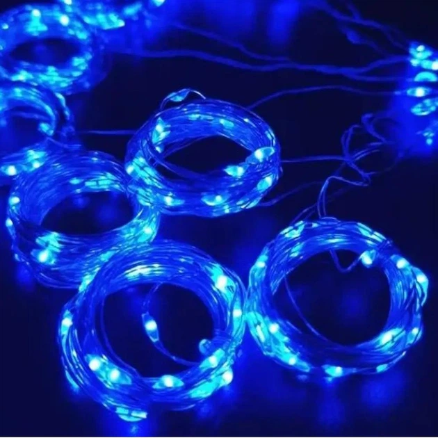 Гірлянда штора "Роса", 2x2м, 160 LED, від USB, 8 режимів, 8 ниток, Синій - зображення 2