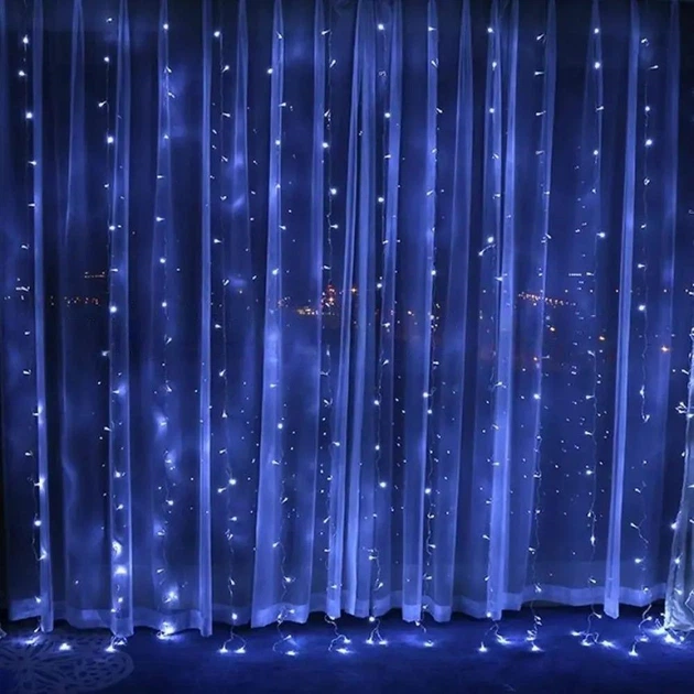 Гірлянда штора "Роса", 2x2м, 160 LED, від USB, 8 режимів, 8 ниток, Синій - зображення 5