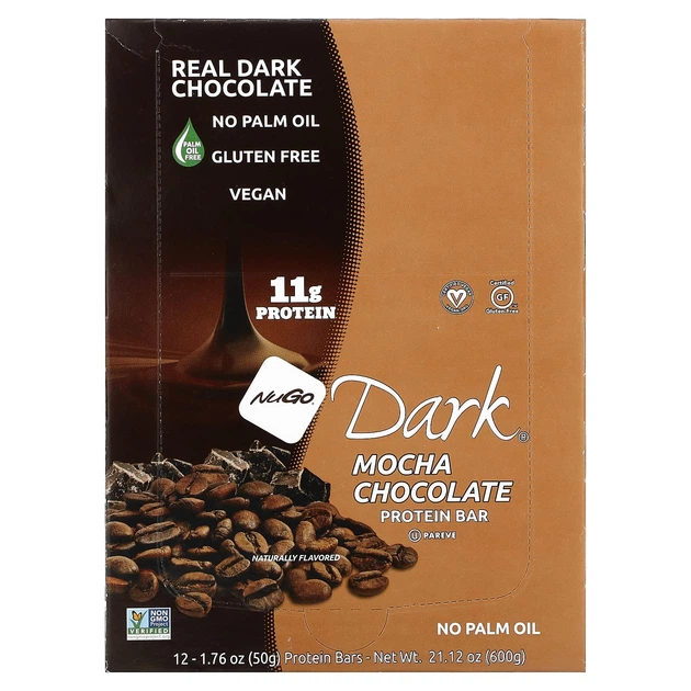 Поживні батончики NuGo Nutrition, NuGo Dark, Protein Bars, Mocha Chocolate, 12 Bars, 1.76 oz (50 g) Each (11982363) - Фото 1 Поживні батончики NuGo Nutrition, NuGo Dark, Protein Bars, Mocha Chocolate, 12 Bars, 1.76 oz (50 g) Each (11982363) - зображення 1
