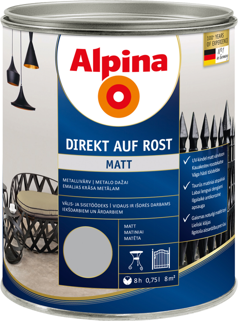 Емаль універсальна алкідна матова Alpina Direkt auf Rost RAL7016 2.5 л Антрацитово-сіра (936280) - зображення 1