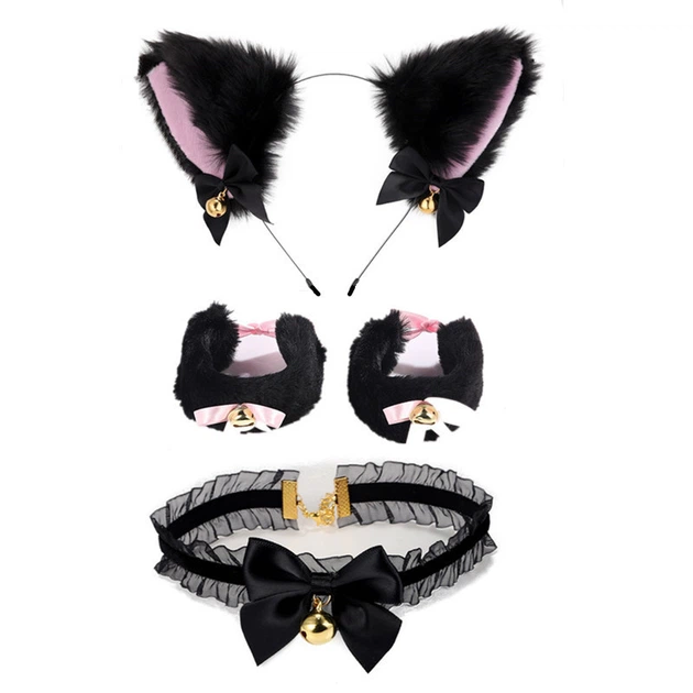 Набор обруч с ушками чокер повязки на руки для квадробики Черный – фото ...