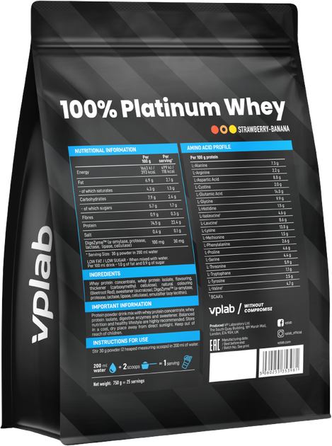 Протеїн VPLab 100% Platinum Whey 750 г Полуниця-Банан (5060255353981) - зображення 2