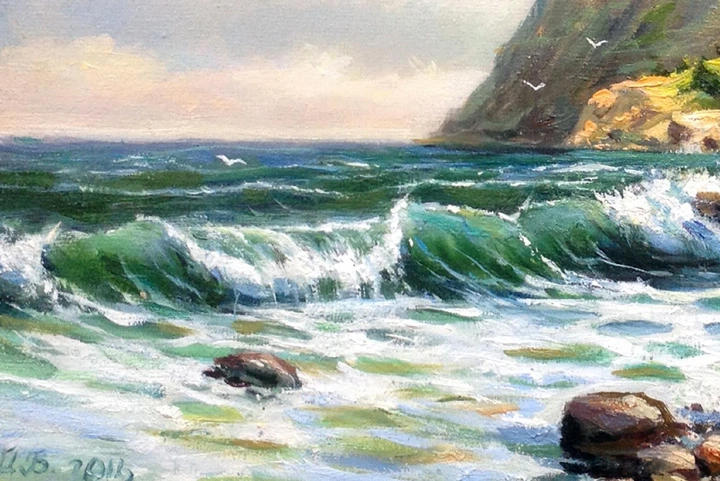 Картина маслом на холсте 20х30см Сила Природы: Скала и Море волны камни ручная работа художника Alleya-kartin - изображение 4