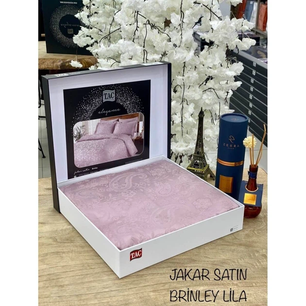 Двуспальный Евро комплект TAC Brinley Lilac Жаккард 200х220 см наволочки 4 x 50х70 см - изображение 2