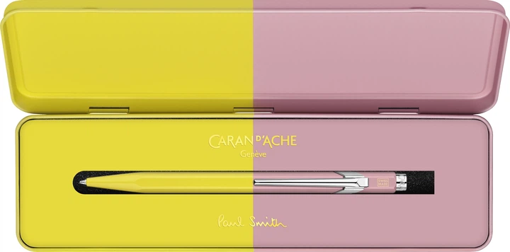 Ручка шариковая Caran d'Ache 849 Paul Smith Chartreuse Yellow & Rose Pink Синяя 1 мм в металлическом пенале (7630002353250) - изображение 5