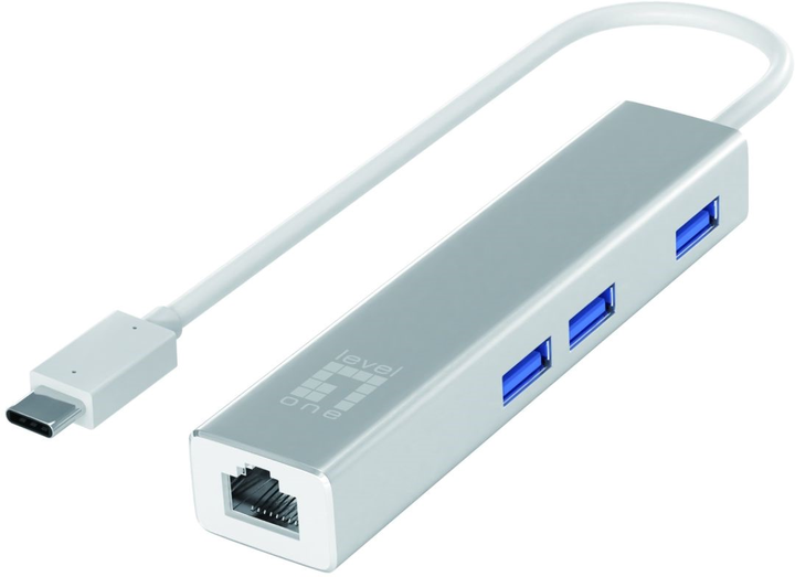 Hub USB LevelOne Gigabit USB Network Adapter with USB Hub (USB-0504) - obraz 1