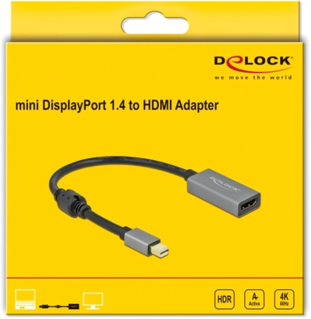 Adapter Delock mini-DisplayPort 1.4 to DisplayPort 4K 60Hz Black/Grey (4043619665709) - obraz 2