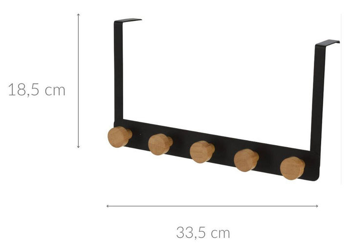 Вішак для дверей Storagesolutions металевий з дерев'яними ручками 5 гачків Чорний (8720573749282) - зображення 2