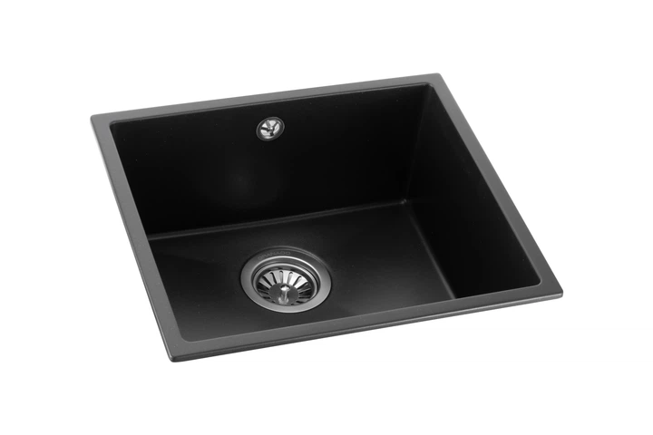 Кухонна мийка граніт GRANADO Under top black shine (1901) + сифон одинарний для кухонної мийки Nova - зображення 2