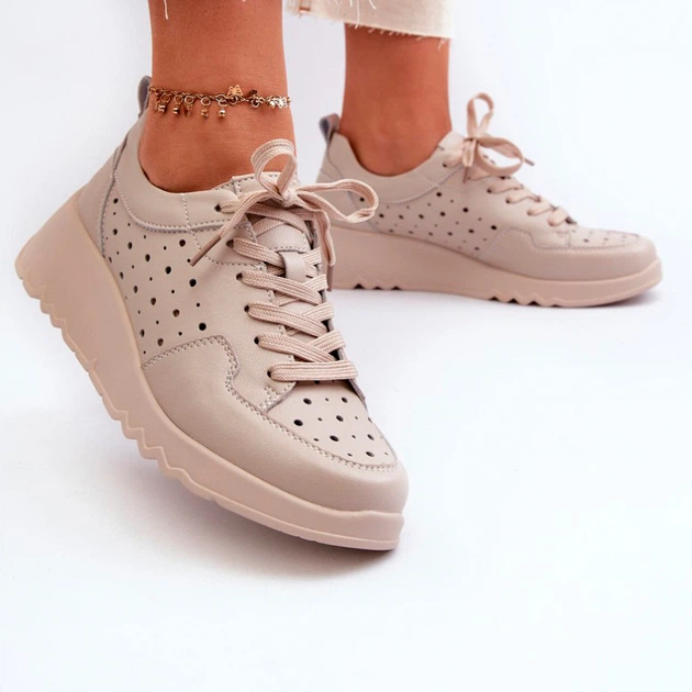 Sneakersy damskie skórzane S.Barski LR482 41 Beżowe (5905677197594) - obraz 4