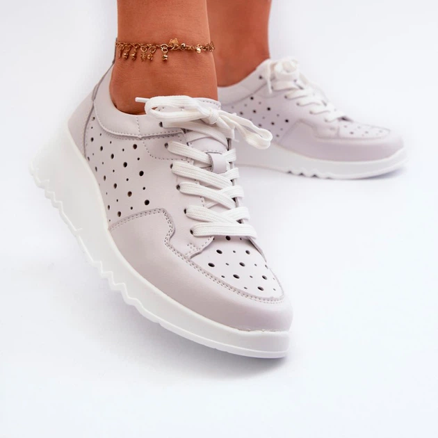 Sneakersy damskie skórzane S.Barski LR482 37 Jasnoszare (5905677197495) - obraz 4