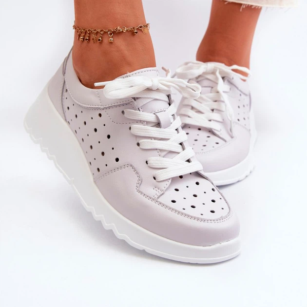 Sneakersy damskie skórzane S.Barski LR482 38 Jasnoszare (5905677197501) - obraz 3