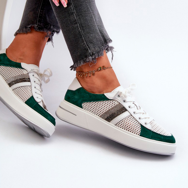 Sneakersy damskie z siatki S.Barski D&A LR110 38 Biały/Zielony (5905677196849) - obraz 3