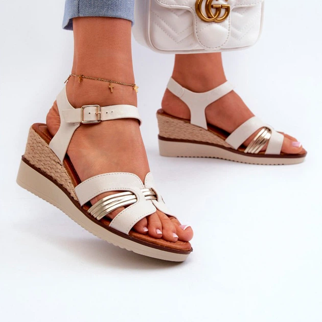 Sandały damskie na koturnie Starlenna 39 Złociste (5905677182576) - obraz 5