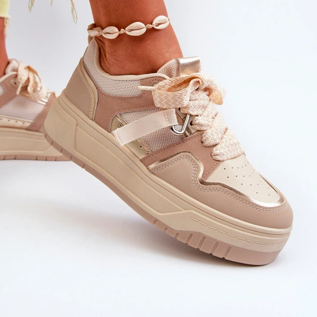 Sneakersy damskie na wysokiej platformie Moun 36 Beżowe (5905677180442) - obraz 6