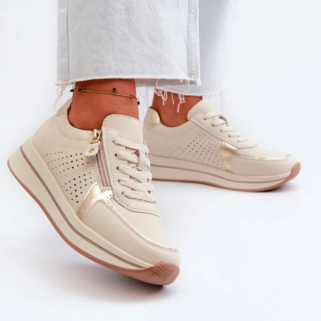 Sneakersy damskie na wysokiej platformie Ligustra 37 Beżowe (5905677168136) - obraz 5