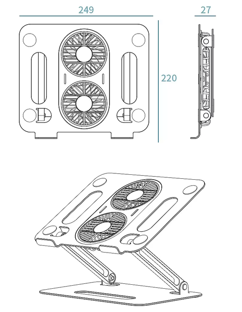 Підставка для ноутбука VHG P43 складана з вентилятором Folding Laptop Stand, Dr. Gray - изображение 8