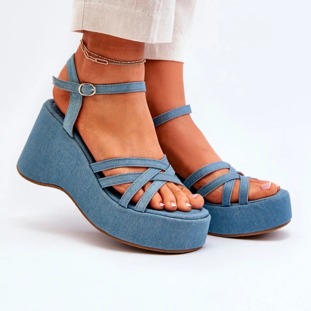 Sandały damskie na koturnie Oporia 38 Niebieskie (5905677083200) - obraz 3