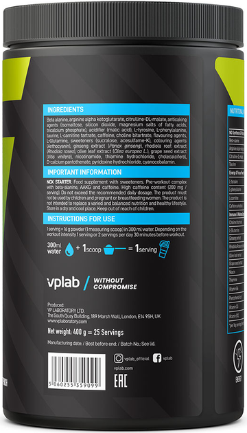 Suplement diety VPLab NOX Starter 400 g (5060255359099) - obraz 2