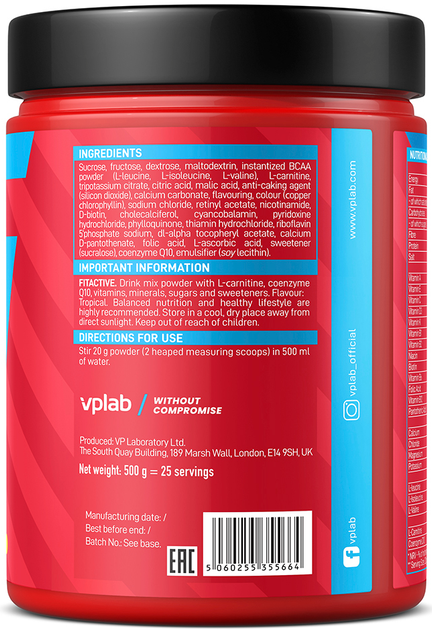 Napój izotoniczny VPLab FitActive 500 g Tropical Fruit (5060255355664) - obraz 2