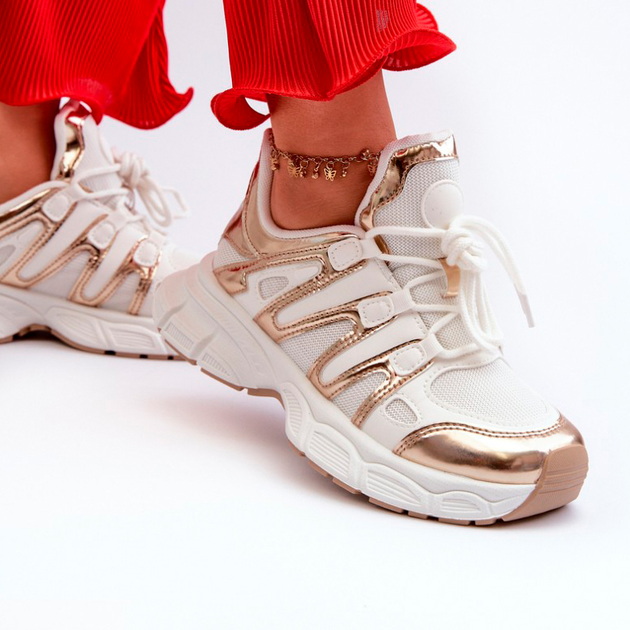 Sneakersy damskie z siatką Ahmani 41 Beżowy/Złocisty (5905677191271) - obraz 4