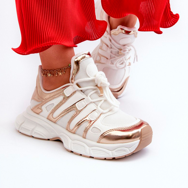 Sneakersy damskie z siatką Ahmani 40 Beżowy/Złocisty (5905677191264) - obraz 7