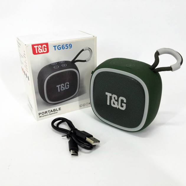 Портативна бездротова колонка TG659, Bluetooth, Green с ремешком (080h-green) - изображение 2