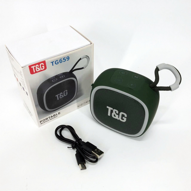 Портативна бездротова колонка TG659, Bluetooth, Green с ремешком (080h-green) - изображение 3