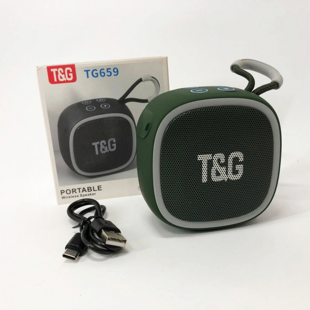 Портативна бездротова колонка TG659, Bluetooth, Green с ремешком (080h-green) - изображение 8
