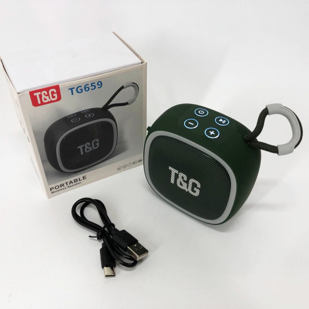 Портативна бездротова колонка TG659, Bluetooth, Green с ремешком (080h-green) - изображение 9