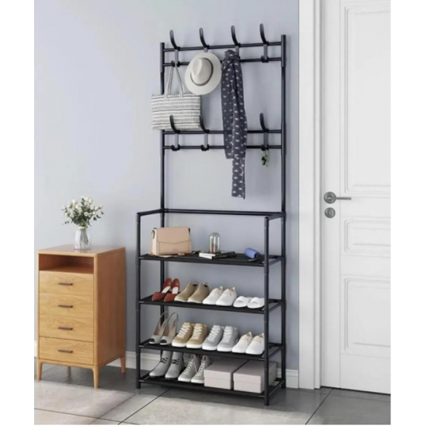 Вешалка для одежды в прихожую TOPA с полками для обуви New simple floor Черная - Фото 4 Вешалка для одежды в прихожую TOPA с полками для обуви New simple floor Черная - изображение 4