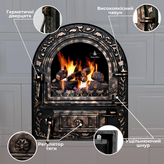 Печные дверцы Iron Fire Artik 460х560 мм со стеклом чугунные – фото ...