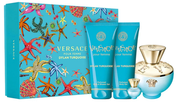 Zestaw damski Versace Dylan Turkus Woda toaletowa 100 ml + Woda toaletowa 5 ml + Żel pod prysznic 100 ml + Lotion do ciała 100 ml (8011003879236) - obraz 1