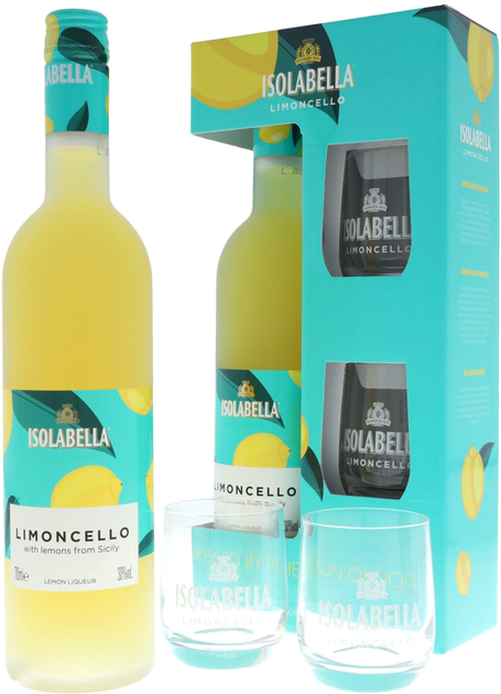 Ликер Isolabella Limoncello 0.7 л 30% + 2 стакана в подарочной упаковке (8001110138005) - изображение 1