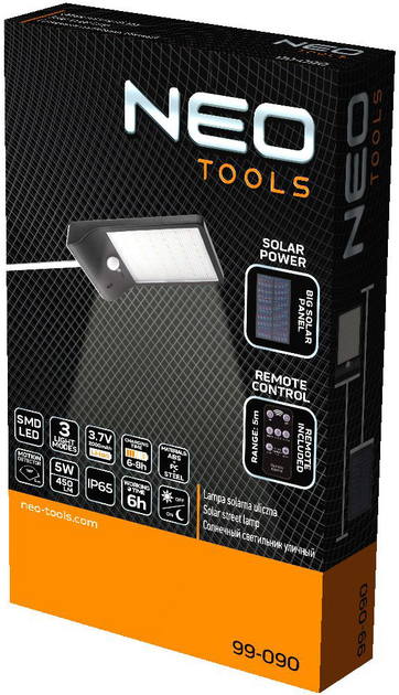 Lampa solarna zewnętrzna z pilotem NEO Tools SMD LED 450 lm 99-090 (5907558465877) - obraz 8