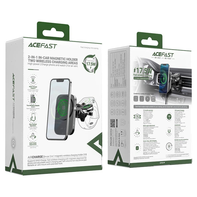 Автомобільний тримач Acefast D18 з бездротовою зарядкою MagSafe Qi 15W для телефона та Apple Watch Black (6974316282761) - зображення 6