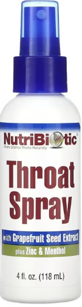 Спрей для горла з екстрактом кісточок грейпфрута, цинком та ментолом NutriBiotic Throat Spray 118ml - зображення 1