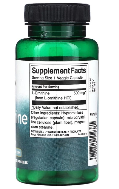 L-Орнитин Swanson L-Ornithine 500mg 60 veg caps - изображение 2