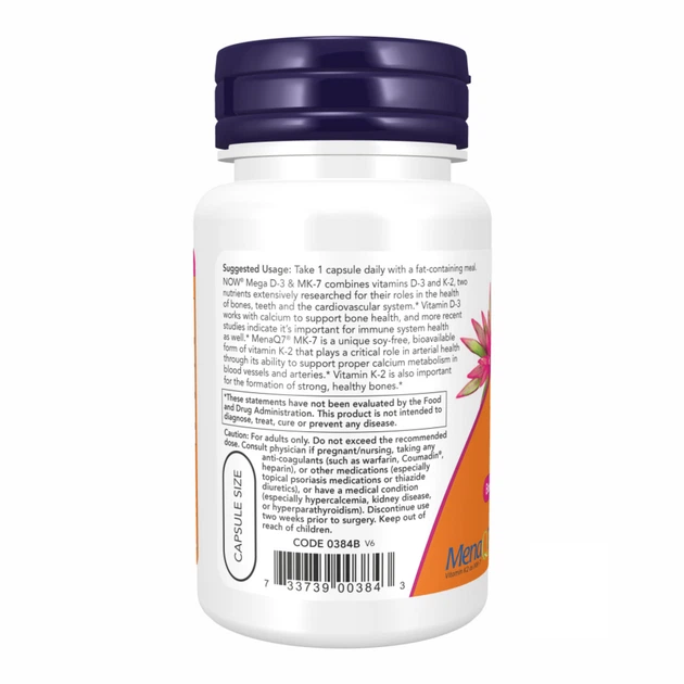 Вітамін Д3 К2 NOW Foods MEGA D-3 MK-7 120 vcaps - зображення 2
