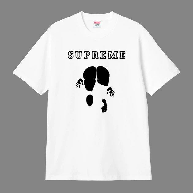 Футболка унисекс с рисунком следов Supreme размер M белого цвета - Фото 1 Футболка унисекс с рисунком следов Supreme размер M белого цвета - изображение 1