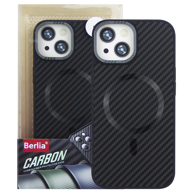 Чехол Berlia Armor Carbon для Apple iPhone 14 бампер с MagSafe Black - изображение 3
