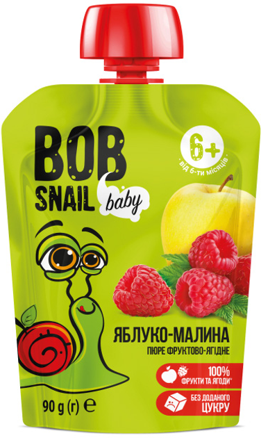 Упаковка пюре фруктового Bob Snail Яблуко-Малина для дітей від 6 місяців 90 г х 10 шт. (4820219343882) - зображення 2