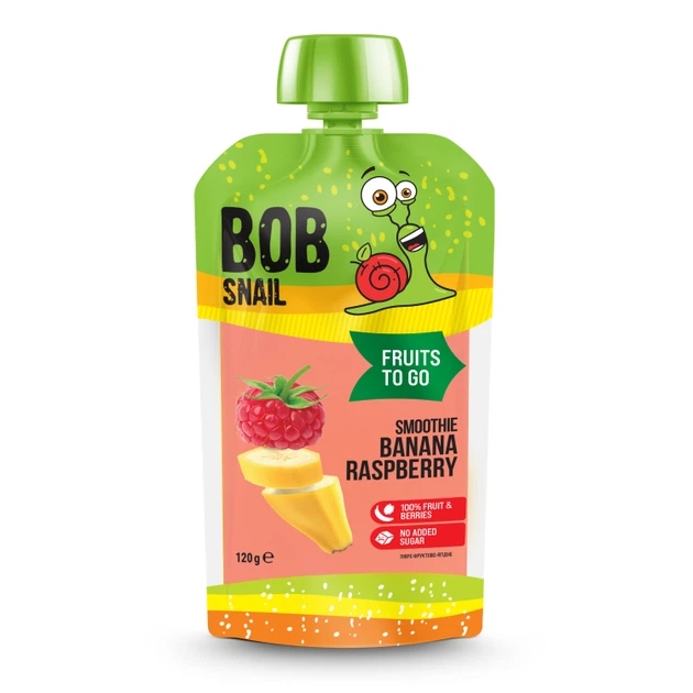 Упаковка фруктового пюре Bob Snail Смузи Банан-Малина пастеризованное 120 г х 10 шт (4820219346364) - Фото 2 Упаковка фруктового пюре Bob Snail Смузи Банан-Малина пастеризованное 120 г х 10 шт (4820219346364) - изображение 2